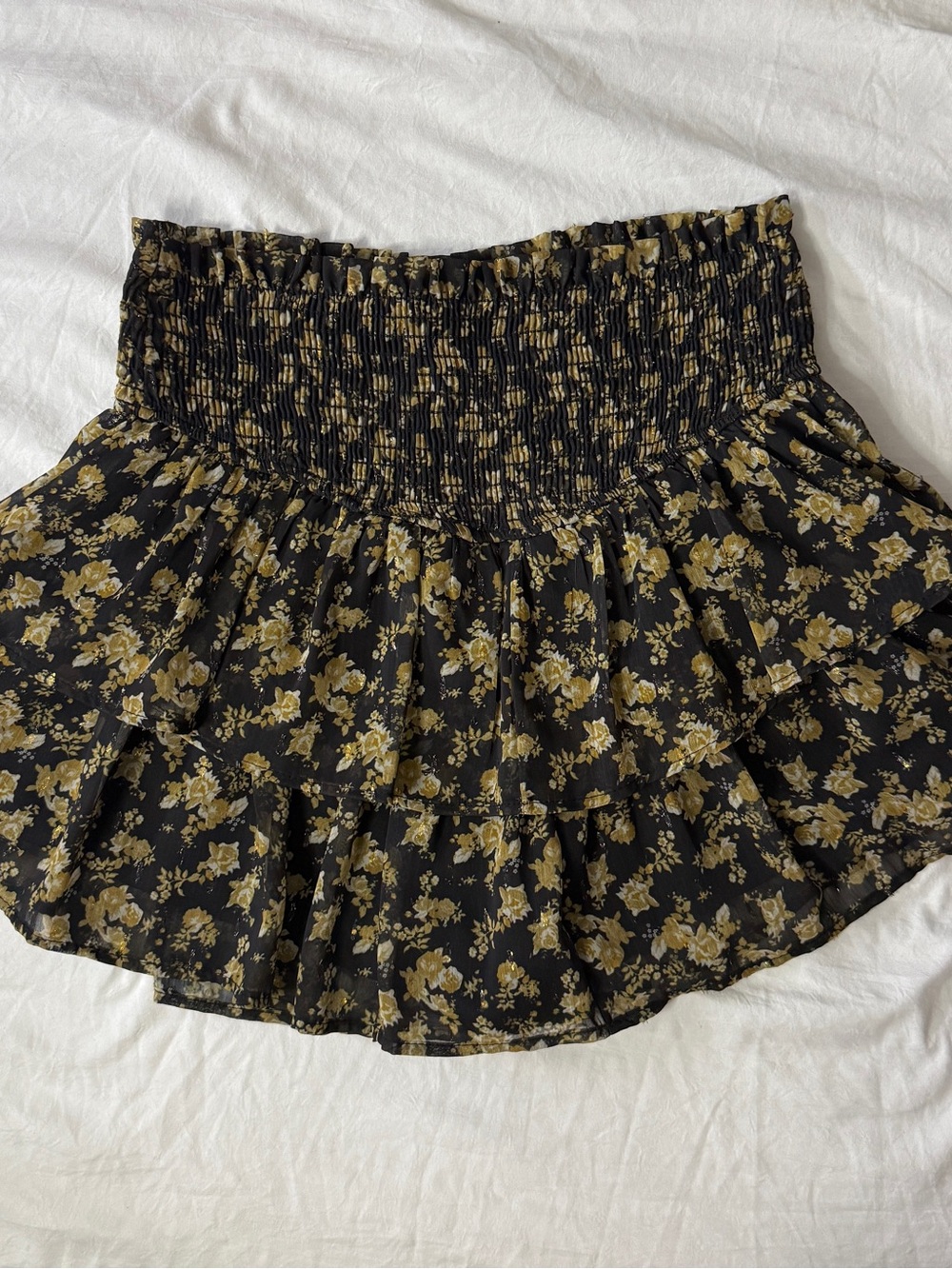 Altar'd State Black and Yellow Floral Smocked Skater Skirt